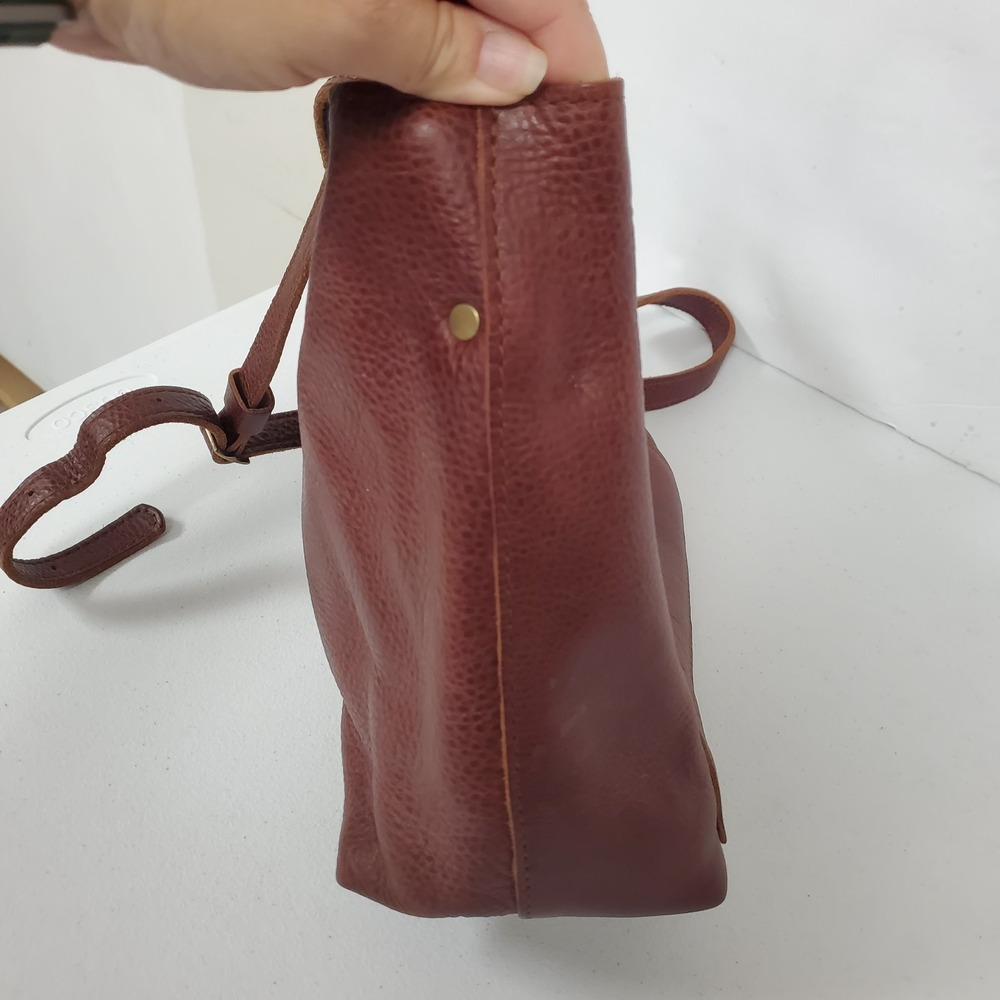 Portland Leather Goods Womens Leather Mini Crossbody Tote Brown Adjustable Zip - Picture 5 of 16